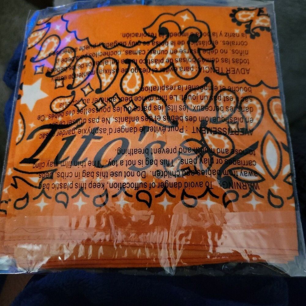 Titos Handmade Vodka‎ Bandana Handkerchief 21" Square Orange Black Print